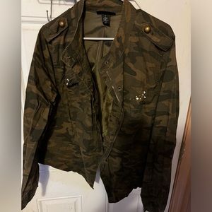 Lane Bryant Camo Moto Jacket with a Bejeweled Skull on the back